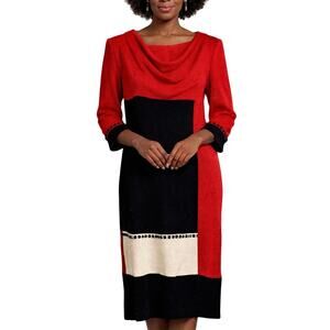 Donna Vinci Knits Wool Bead Vintage Red Black Church Dress Plus Size 20 Zip 70s